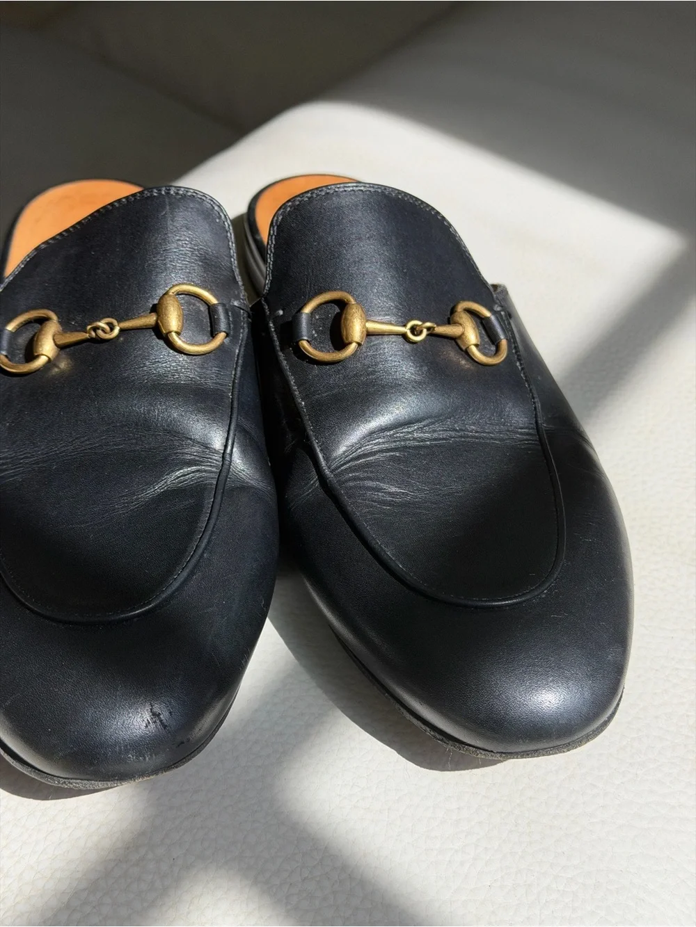 Gucci Black Leather Horsebit Backless Loafers